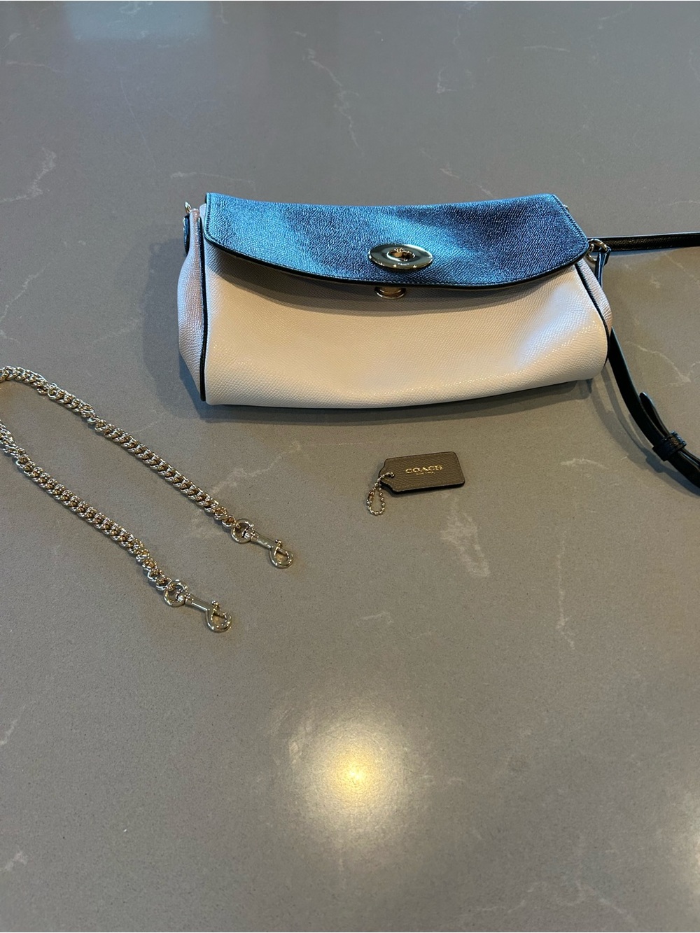 Coach White and Black Leather Crossbody with Removable Chain Strap
